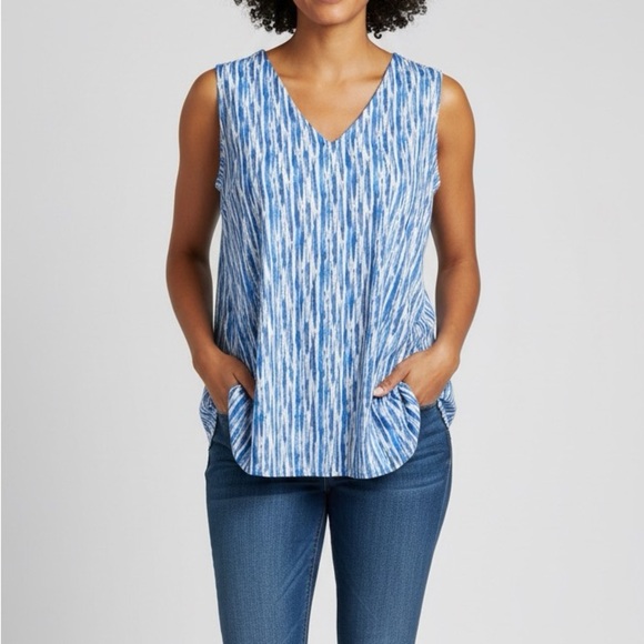 Eddie Bauer Blue and White Relaxed Sleeveless Tank Top size L - Picture 1 of 11
